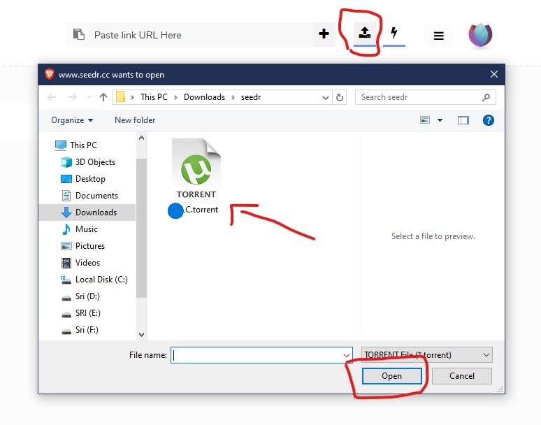 Upload torrent file to Seedr