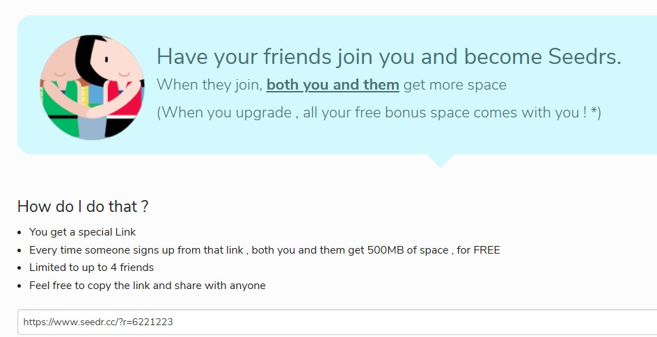 Seedr referral bonus